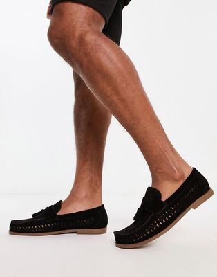 schuh Reign tassel woven loafers in black