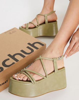 schuh Samantha chunky flatform strappy sandals in sage green