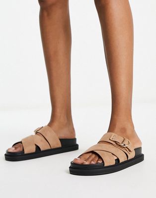 schuh Tamara cross strap flat sandals in tan-Brown