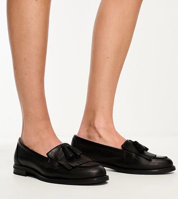 schuh Wide Fit Compass tassel loafers in black leather