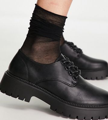 schuh Wide Fit Lilibet chunky lace up shoes in black