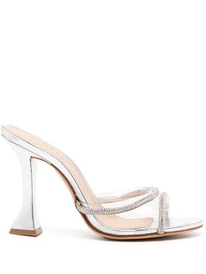 Schutz 100mm sequin-embellished calf-leather mules - Silver