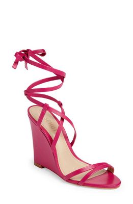 Schutz Deonne Ankle Wrap Strappy Wedge Sandal in Hot Pink