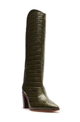 Schutz Maryana Pointed Toe Block Heel Knee High Boot in Military Green