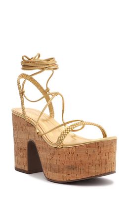Schutz Maxima Lace-Up Platform Sandal in Ouro Claro Orch