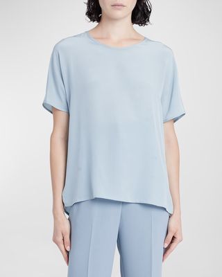 Scoop-Neck Short-Sleeve Silk T-Shirt