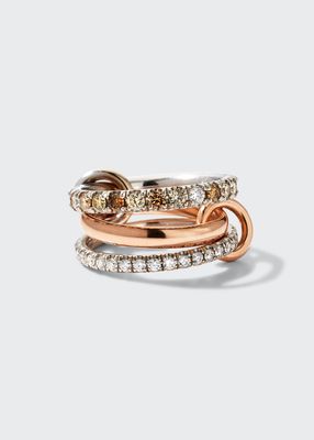 Scorpio Deux Three Linked Rings in 18K White and Rose Gold with U-Pave Champagne, Cognac and White Diamonds