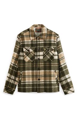 Scotch & Soda Brushed Wool Blend Overshirt Jacket in 6481-Green Check
