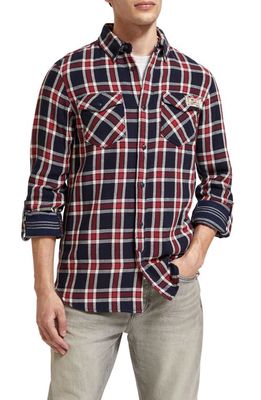 Scotch & Soda Check Double Face Twill Button-Down Shirt in 6788-Red Blue Check
