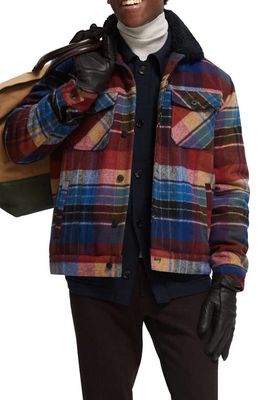Scotch & Soda Check Plaid High-Pile Fleece Lined Trucker Jacket in 0217-Combo A