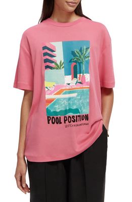 Scotch & Soda Digital Flowers Organic Cotton Graphic T-Shirt in 5700-Pink Punch