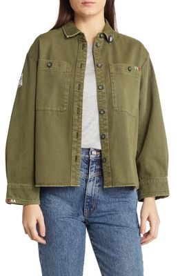 Scotch & Soda Embroidered Cotton Denim Military Shirt in Army Green