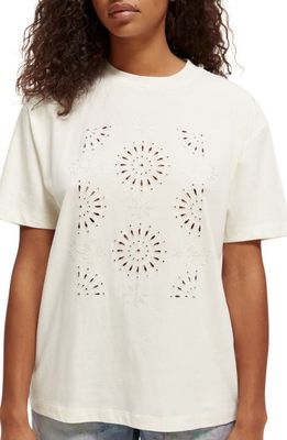 Scotch & Soda Embroidered Eyelet T-Shirt in Vanilla White
