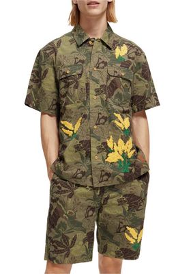 Scotch & Soda Floral Appliqué Camo Print Slim Fit Organic Cotton Shirt in 5723-Camo Floral Aop