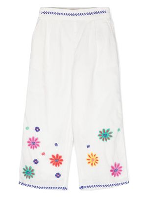 Scotch & Soda floral-embroidered straight trousers - White