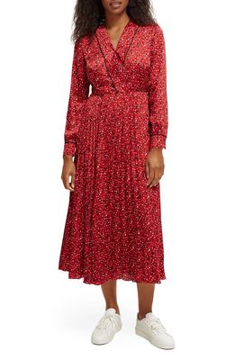 Scotch & Soda Floral Long Sleeve Pleated Dress in Space Floral Electric Red