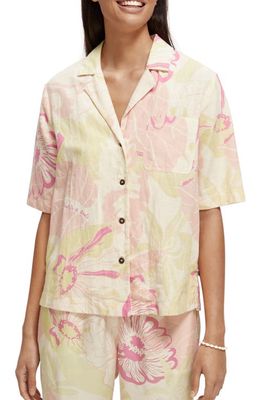 Scotch & Soda Floral Organic Cotton & Linen Camp Shirt in 5646-Vondelfield Blossom
