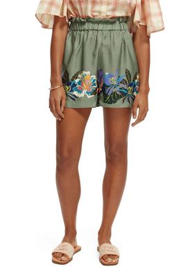 Scotch & Soda Floral Paperbag Waist Shorts in 5725-Green Tennis Aop