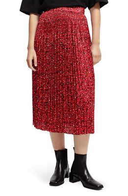 Scotch & Soda Floral Pleated Midi Skirt in 5362-Space Floral Electric Red