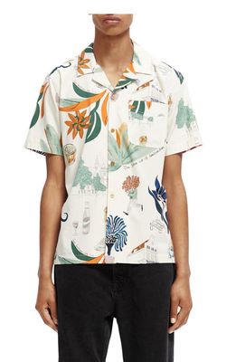 Scotch & Soda Floral Short Sleeve Button-Up Shirt in Beige Combo