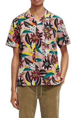 Scotch & Soda Floral Short Sleeve Button-Up Shirt in Pink Combo