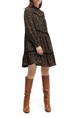 Scotch & Soda Floral Tiered Long Sleeve Dress in 5382-Space Floral Cinnamon