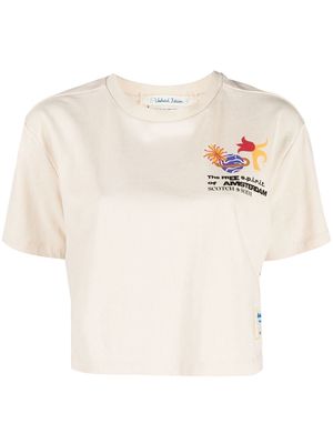 Scotch & Soda Free Spirit-embroidered crop T-shirt - Neutrals