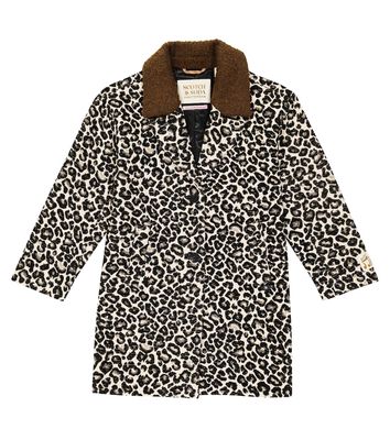 Scotch & Soda Kids Leopard-print faux fur-trimmed jacket