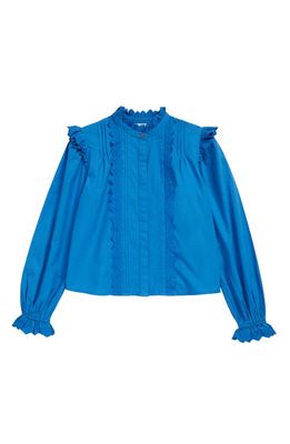 Scotch & Soda Kids' Worked Out Boxy Fit Ruffle Blouse in 0704 Electric Blue