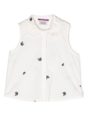 Scotch & Soda lace collar fruit-print sleeveless shirt - White