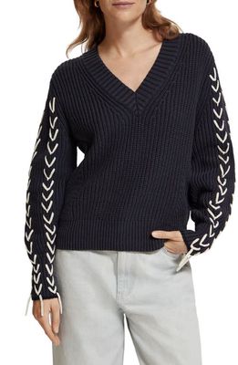 Scotch & Soda Lace-Up Detail Sweater in Night