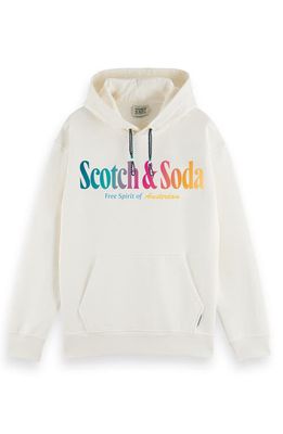 Scotch & Soda Logo Cotton Pullover Hoodie in Denim White