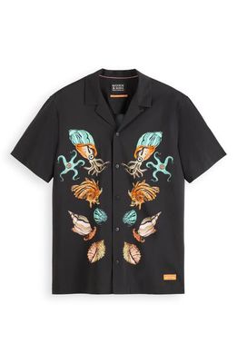 Scotch & Soda Nautical Print Camp Shirt in Black