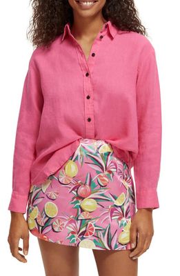 Scotch & Soda Oversize Linen Button-Up Shirt in Pink Punch