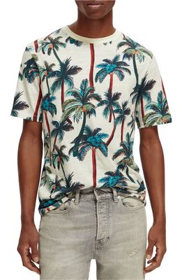 Scotch & Soda Palm Crewneck Organic Cotton T-Shirt in 5732-Offwhite Palm Tree