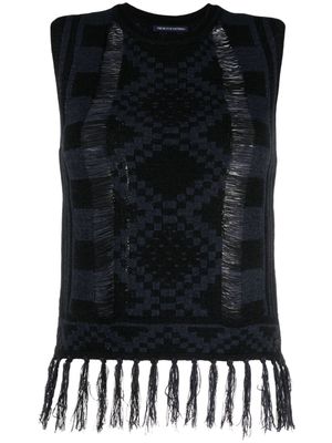 Scotch & Soda patterned-intarsia fringed vest - Black