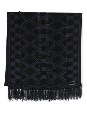 Scotch & Soda patterned-jacquard fringed scarf - Blue