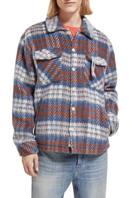 Scotch & Soda Plaid Brushed Flannel Button-Up Overshirt in 6770-Blue White Check