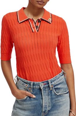 Scotch & Soda Pointelle Polo Sweater in 6207-Red Skies
