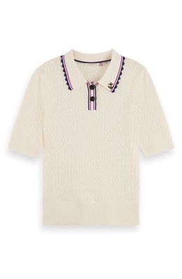Scotch & Soda Pointelle Short Sleeve Polo Sweater in Soft Ice