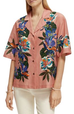 Scotch & Soda Printed Organic Cotton Button-Up Camp Shirt in Border Flower