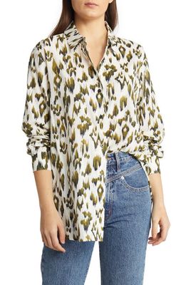 Scotch & Soda Printed Oversized Shirt in Brushed Ikat Army Green-6019