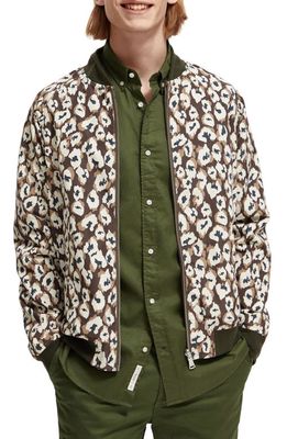 Scotch & Soda Reversible Recycled Polyester Bomber Jacket in Taupe Animal
