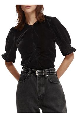 Scotch & Soda Ruched Velvet Top in Black Sky