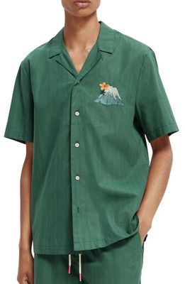 Scotch & Soda Sakura Embroidered Short Sleeve Button Up Shirt in 360-Military