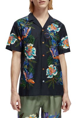 Scotch & Soda Slim Fit Short Sleeve Button-Up Camp Shirt in 5834-Border Flower