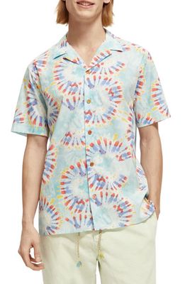 Scotch & Soda Slim Fit Short Sleeve Button-Up Camp Shirt in Mint Flower Tie Dye
