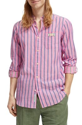 Scotch & Soda Slim Fit Stripe Cotton Button-Down Shirt in 6054-Pink/Multi Stri