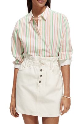 Scotch & Soda Stripe Boxy Organic Cotton Button-Up Shirt in White Multi Stripe