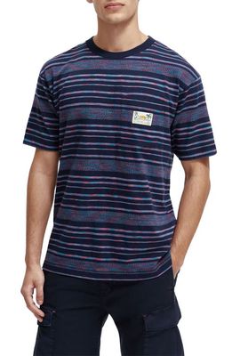 Scotch & Soda Structured Stripe Organic Cotton Jersey T-Shirt in Blue Multi Stripe